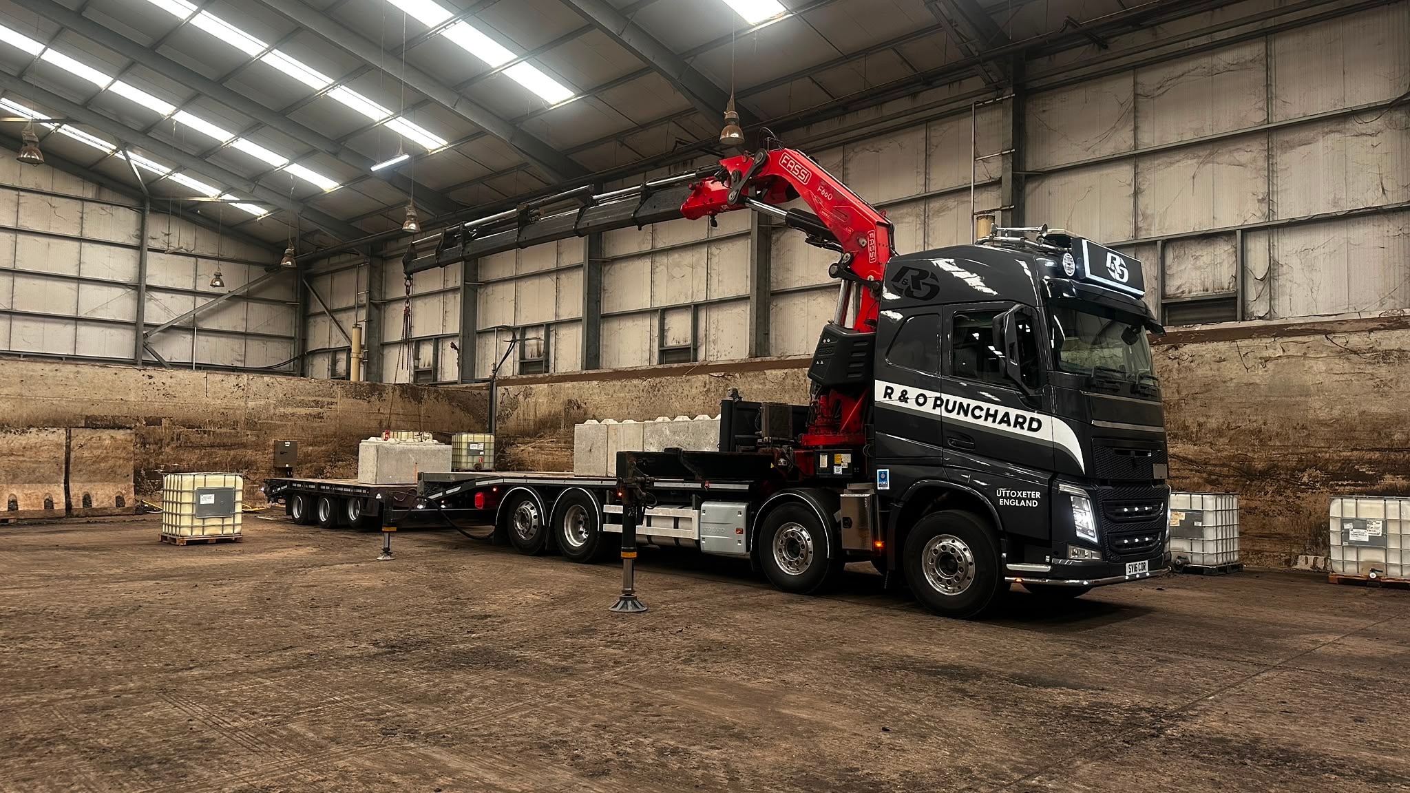 R & O Punchard Volvo Fassi inside a warehouse depot