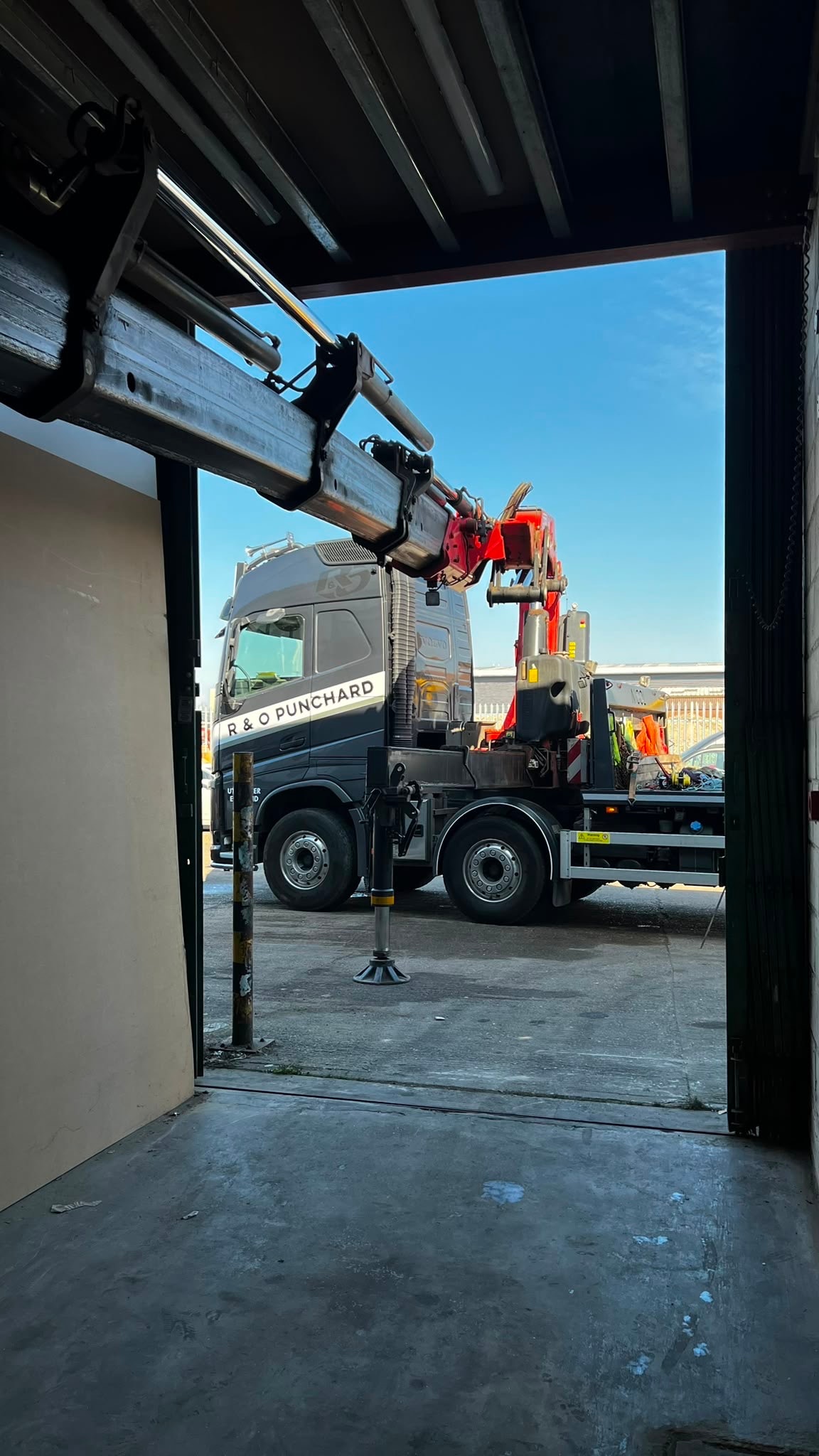 Concrete block haulage inside a warehouse